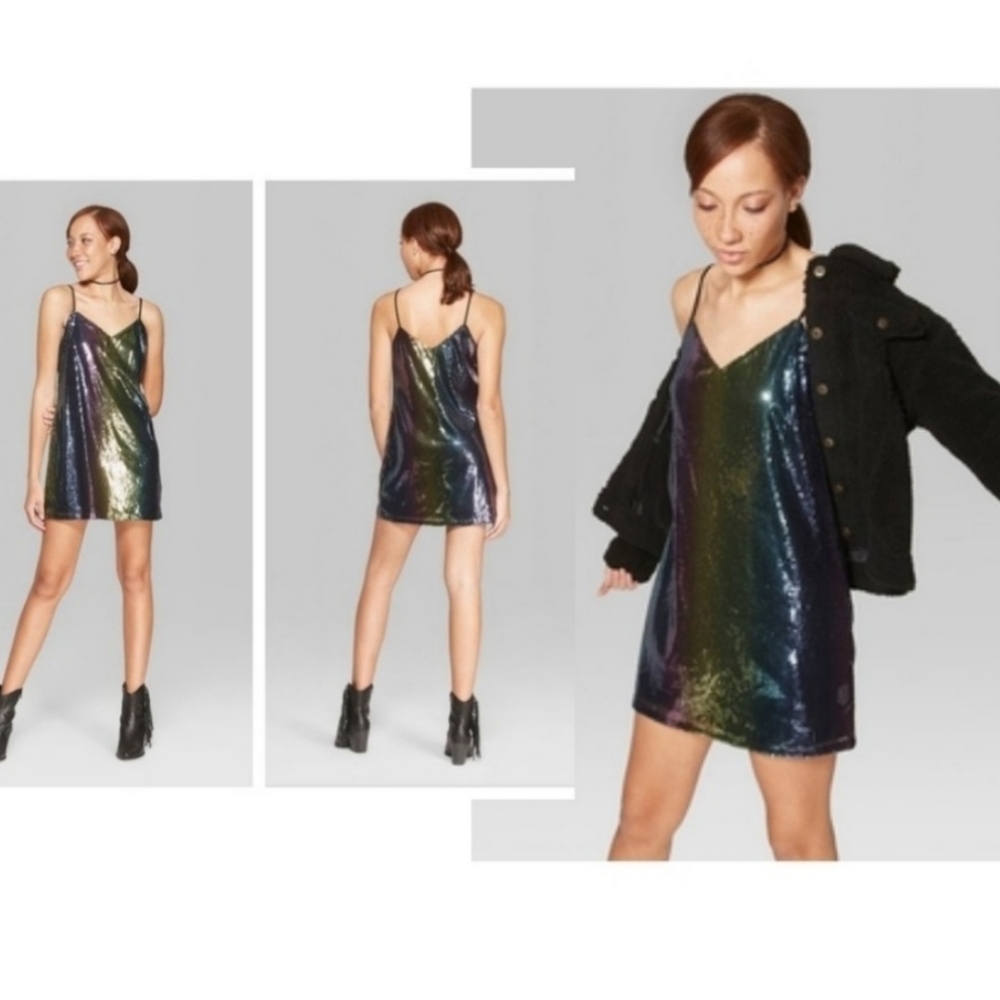 Rainbow Sequins Slip / Mini Dress*Sz XS* NWT*